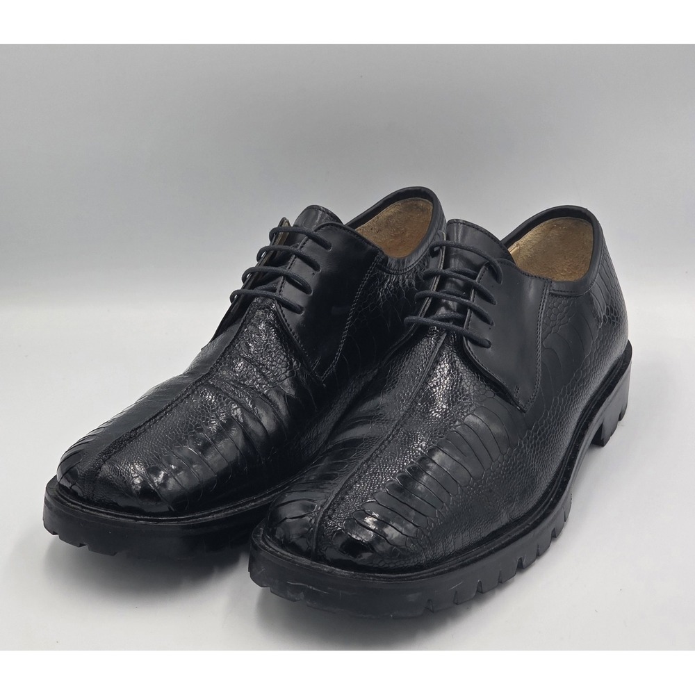 Belvedere Florence 10738 Black Ostrich Leg Dress Shoes Mens 10M Italy